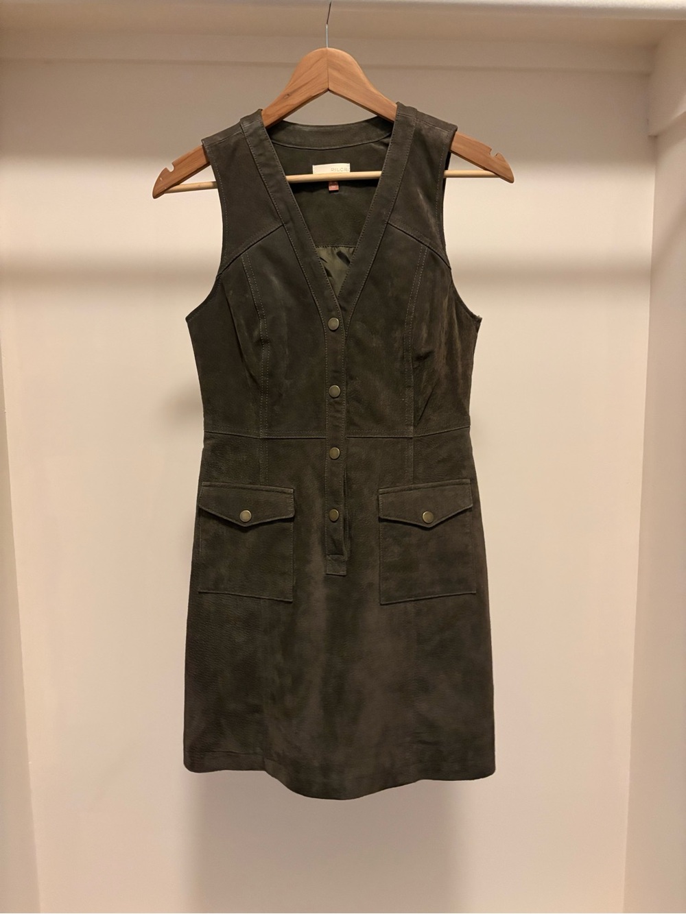 Anthropologie Pilcro Olive Green Sleeveless Suede Shift Dress